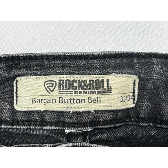Rock & Roll Denim Women's Bargain Button Bell Bottom Gray Jeans - Size 32x33 - Picture 4 of 5